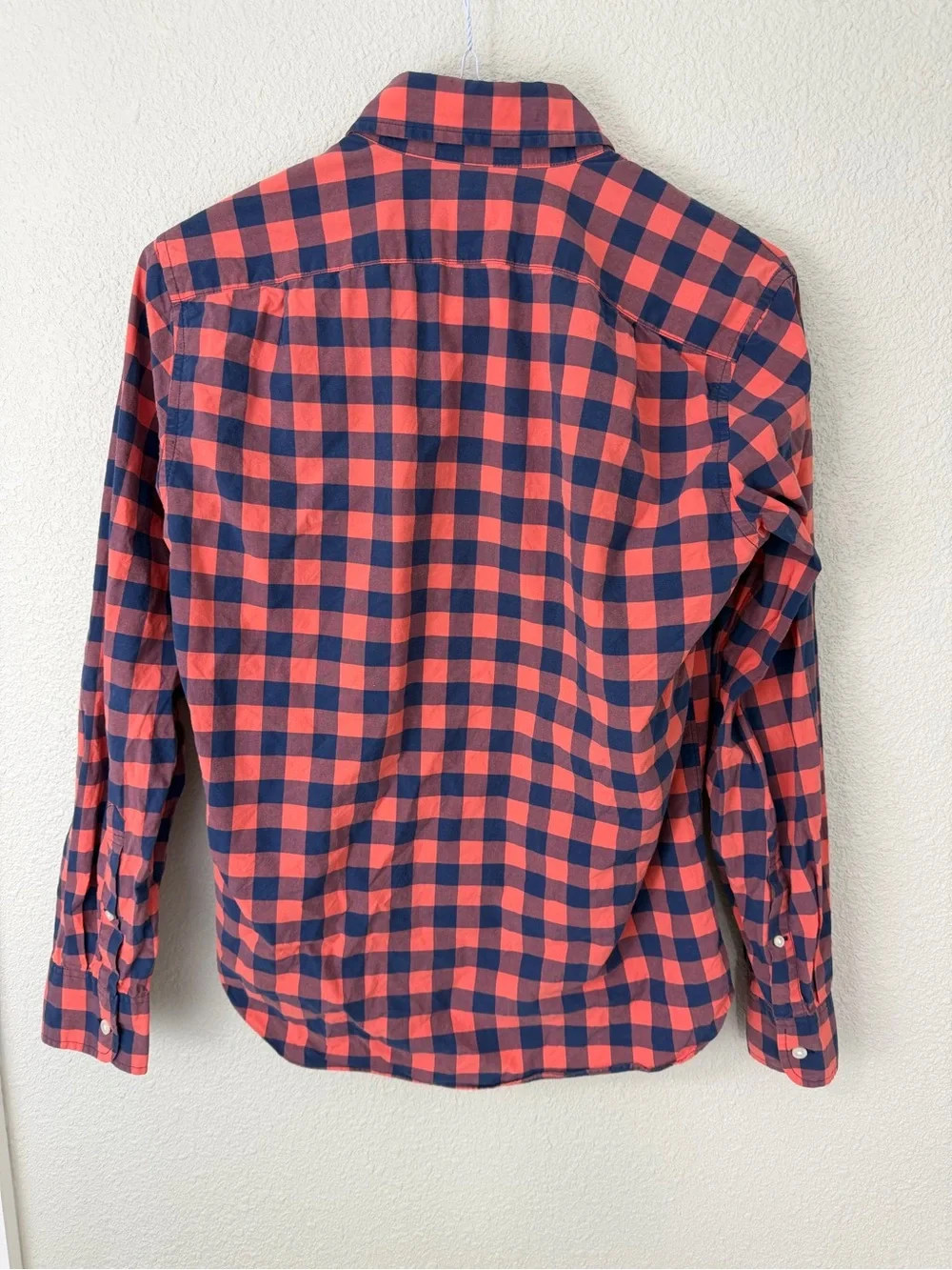 J. Crew Orange and Navy Check Button-Down Shirt Sz Small Slim Fit
